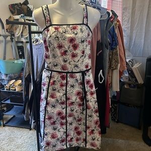 Sag Harbor White Dress with Pink and Black Floral Design